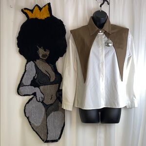 White Boxy Button Down Shirt with Bib Collar